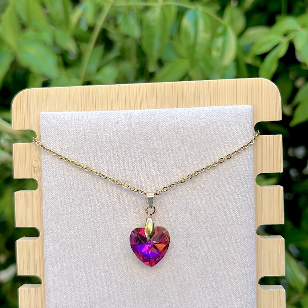 Violet Pink + Gold Crystal Heart Pendant Necklace - Picture 8 of 8